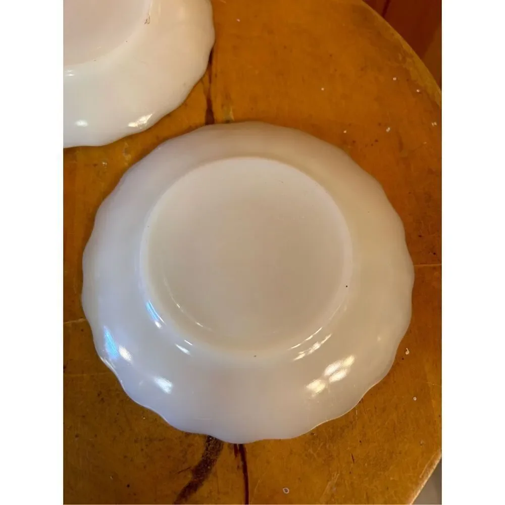 Vintage Fire King Anchor Hocking White Milk Glass Shell Swirl Saucers lot of 3 (